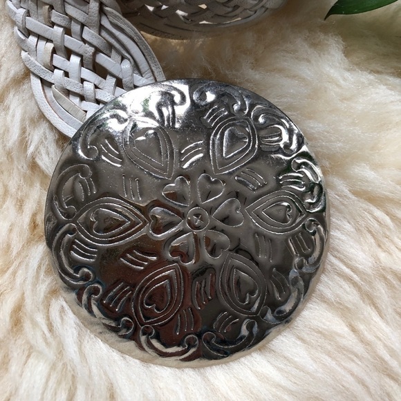 Sonoma White Leather Braided Boho Bohemian Conch Buckle Hippie Belt main image 7